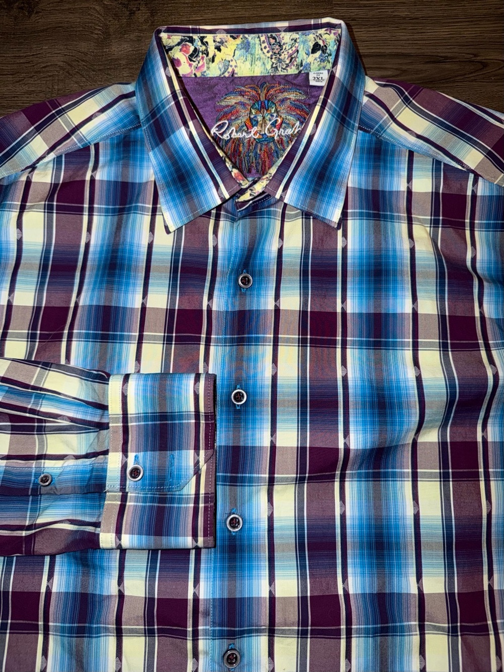 Robert Graham Men’s 2XL Long Sleeve Classic Fit Purple Blue Plaid Flip Cuff
